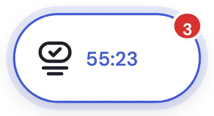 The collapsed FloatTask pill showing a running timer of 55:23 and 3 tasks due.